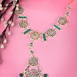 Saraf RS Jewellery Gold-Plated White & Green Kundan-Studded & Beaded Matha Patti-22