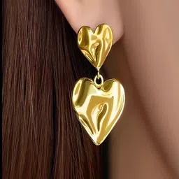 TEULRIP Gold-Plated Heart Shaped Hammered Texture Drop Earrings image 3