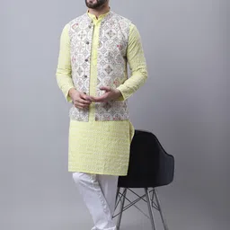 SOJANYA Men Ethnic Motifs Embroidered Pure Cotton Kurta With Pyjamas & Nehru Jacket-picture-18