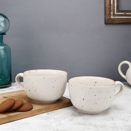 MIAH Decor Set Of 2 Cream-Coloured & Brown Handcrafted Printed Stoneware Matte Cups image 1
