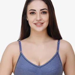 Docare Women Blue Solid Cotton Non Padded Seamed Everyday Bra-45
