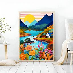 Aura Orange & Blue Floral and Botanical Wooden Wall Frame-picture-9