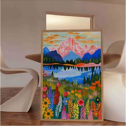 Aura Blue & Green Floral and Botanical Wooden Wall Frame-picture-7
