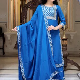 ELVISH JAIPUR Women Ethnic Motifs Yoke Design Regular Sequinned Kurta with Skirt & With Dupatta-picture-0