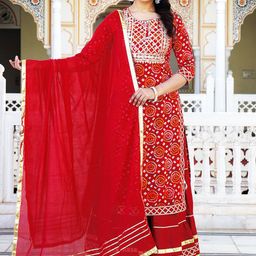ELVISH JAIPUR Women Embroidered Regular Sequinned Pure Cotton Kurta with Skirt & With Dupatta-3