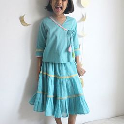 charkhee Girls Self Designed Pure Cotton Top & Skirt-image-30