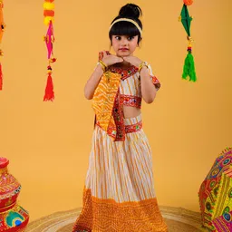 ahhaaaa Girls Ethnic Motifs Embroidered Ready to Wear Cotton Lehenga & Blouse With Dupatta-image-58
