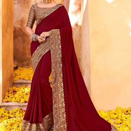 Saree mall  Maroon & Gold Toned Zari Silk Blend Sarees-image-72