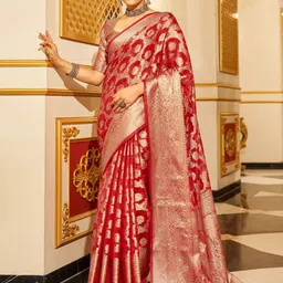 KALINI Ethnic Motifs Woven Design Zari Organza Saree-image-82