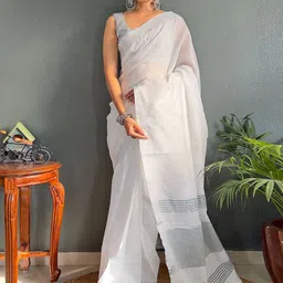 Mitera Woven Design Linen Blend Ready to Wear Saree-45