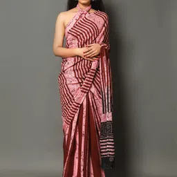 BUTA BUTI Pink & Maroon Striped Pure Cotton Saree-picture-0