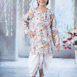 Little Bansi Boys Floral Printed Regular Gotta Patti Pure Cotton Kurta with Dhoti Pant-image-86