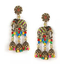 Jazz and Sizzle Maroon Elephant Shape Enamelled Traditional Pearl Drop Earrings-image-83