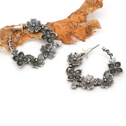 Ozanoo Brass Plated Floral Stone Studded Half Hoop Earrings-image-16