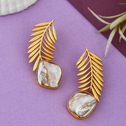 Silvermerc Designs Gold-Plated Leaf Shaped Drop Earrings-image-14