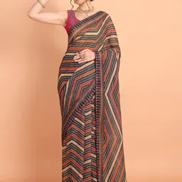 Mitera Brown Striped Sequinned Saree-picture-14