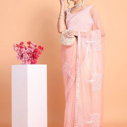 Mitera Embellished Embroidered Supernet Saree-image-45