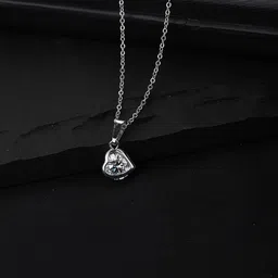 Carlton London Silver-Toned Rhodium Plated Stone-Studded Heart Shaped Pendant with Chain-10