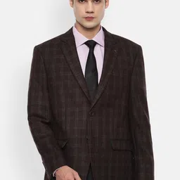 Louis Philippe Men Maroon And Grey Checked Pure Wool Single Breasted Blazer-picture-12