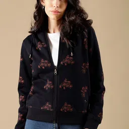 Gipsy Women Navy Blue Printed Hooded Sweatshirt-picture-41