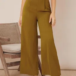 Kotty Women Relaxed Straight Fit High-Rise Easy Wash Pleated Trousers-image-83