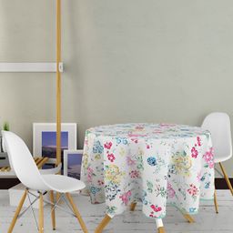 Texstylers White & Pink  4-Seater Floral Anti-Slip Cotton Round Table Cover-26