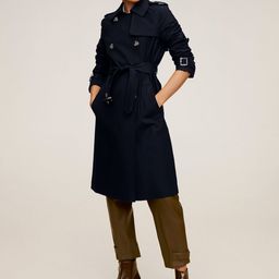 MANGO Women Navy Blue Solid Trench Coat-image-41