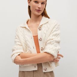 MANGO Women Off White Cable Knit Cardigan-image-23