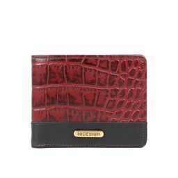 Hidesign Men Red & Black Croc Textured & Colourblcoked Two Fold Leather Wallet-45