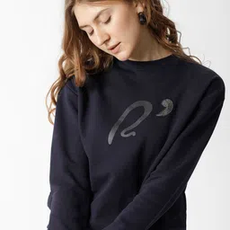 RAREISM Women Navy Blue Cotton Sweatshirt-picture-45