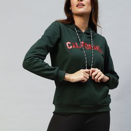 Rigo Women Green Hooded Cotton Sweatshirt-image-46