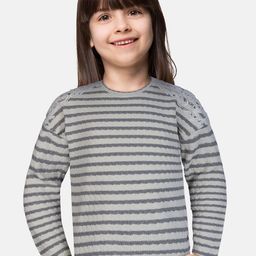 Gini and Jony Girls Grey Striped Cotton Sweatshirt-image-61