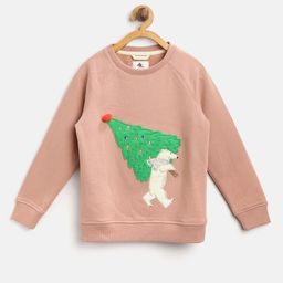 Cherry Crumble Kids Peach-Coloured & Green Applique Detail Sweatshirt-image-66