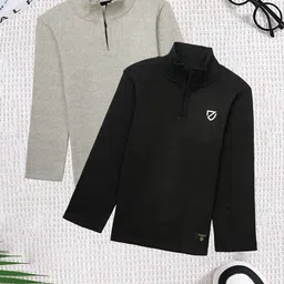 CODEZ Boys Pack Of 2 High Neck Self Design Half Zipper Pullover Sweatshirt-4