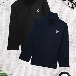CODEZ Boys Pack Of 2 High Neck Half Zipper Pullover Sweatshirt-picture-1