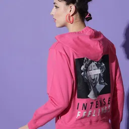 The Dry State Women Pink Printed Hooded Sweatshirt-picture-2