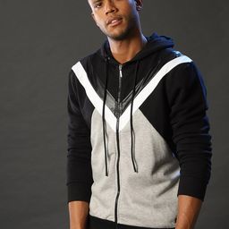 Campus Sutra Men Black Colourblocked Hooded Sweatshirt-image-51