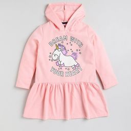 YK Girls Pink Unicorn Printed Hooded Fleece Sweatshirt Dress-picture-33
