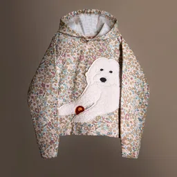 Cherry Crumble Kids Floral Printed Dog Applique Hooded Sweatshirt-picture-41