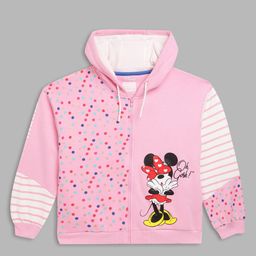 Blue Giraffe Girls Pink Disney Minnie Polka Printed Hooded Sweatshirt-image-63