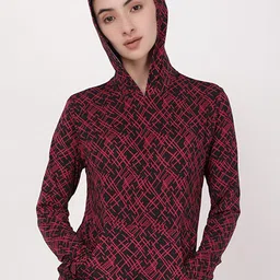 STUDIOACTIV Women Black & Maroon Printed Hooded Sweatshirt-image-10