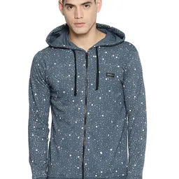 IMPACKT Men Blue Printed Hooded Cotton Sweatshirt-image-4
