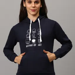 Campus Sutra Women Blue & White Printed Hooded Sweatshirt-picture-26