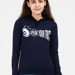 Fleximaa Women Navy Blue Printed Hooded Sweatshirt-image-92
