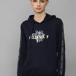 Allen Solly Woman Women Navy Blue Printed Hooded Sweatshirt-picture-2