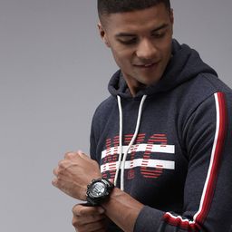 SHOWOFF Men Grey Printed Cotton Hooded Sweatshirt-image-95