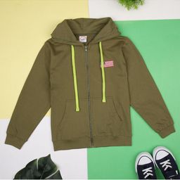 ZION Unisex Kids Olive Green Hooded Pure Cotton Sweatshirt-image-22