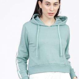 Tokyo Talkies Women Mint Green & White Solid Hooded Sweatshirt-image-32
