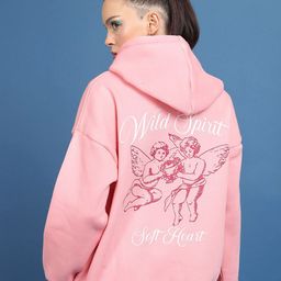 Tokyo Talkies Pink Typography Printed Hooded Pullover-image-61