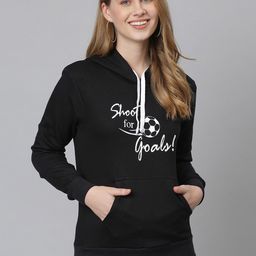 Campus Sutra Women Black Printed Hooded Cotton Sweatshirt-image-74